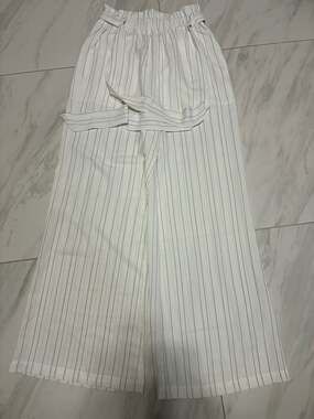 High-Waisted Striped Wide-Leg Pull-On Trousers with Tie Belt